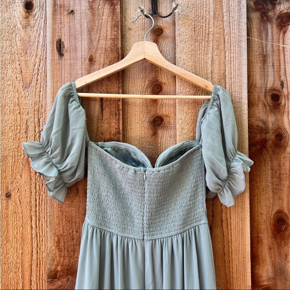 Sage Chiffon Bustier Off-the-Shoulder Ruffle Maxi Dress 🌿 - Picture 5 of 12